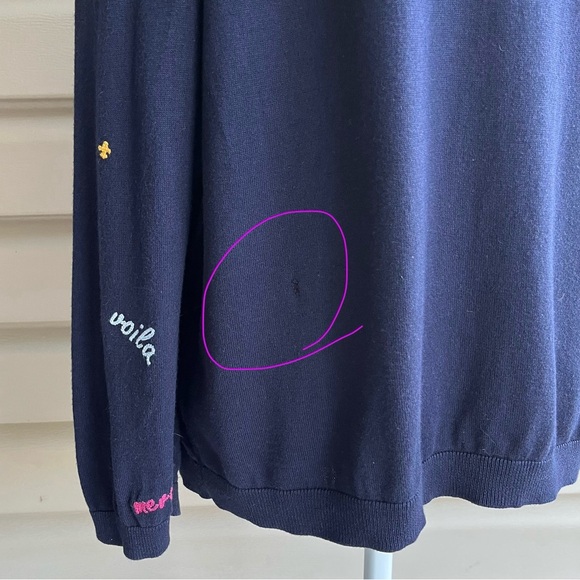 •Talbots• Cotton Blend French Phrases Cardigan - Size Xp - Picture 8 of 9